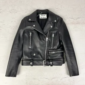 ACNE Mock Core Leather Moto Jacket, Size 4 (size 36 FR), Black, New W/ Tags