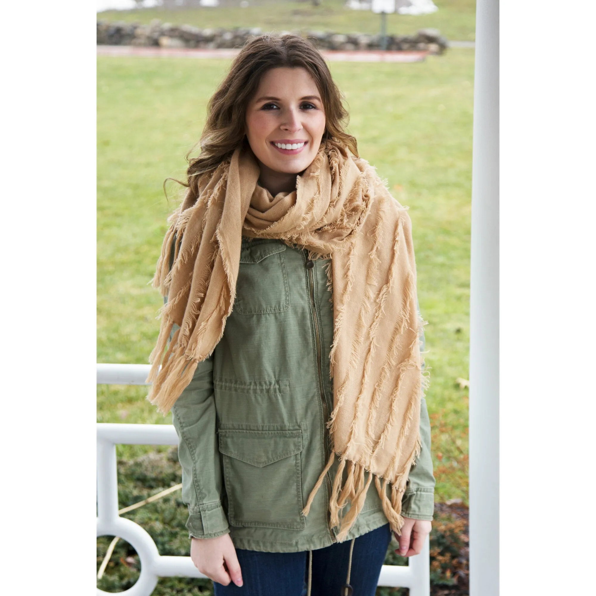 Army Oversized Frayed Scarf