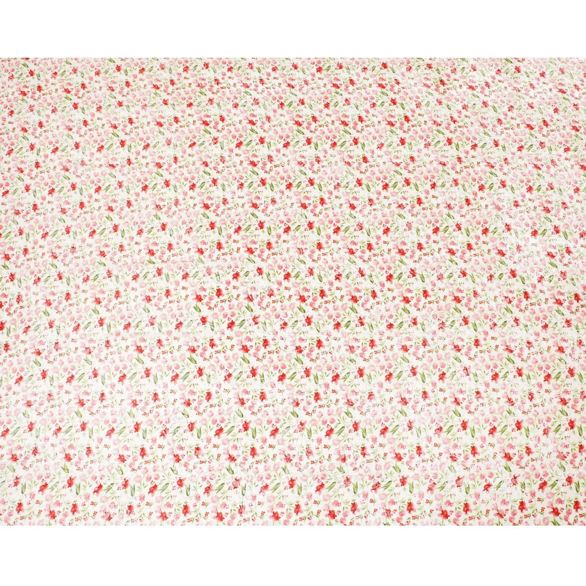 Beige Premium Italian silk chiffon dirac (makmal) fabric with olive green, scarlet red print having velvet jacquard in floral design-D8703