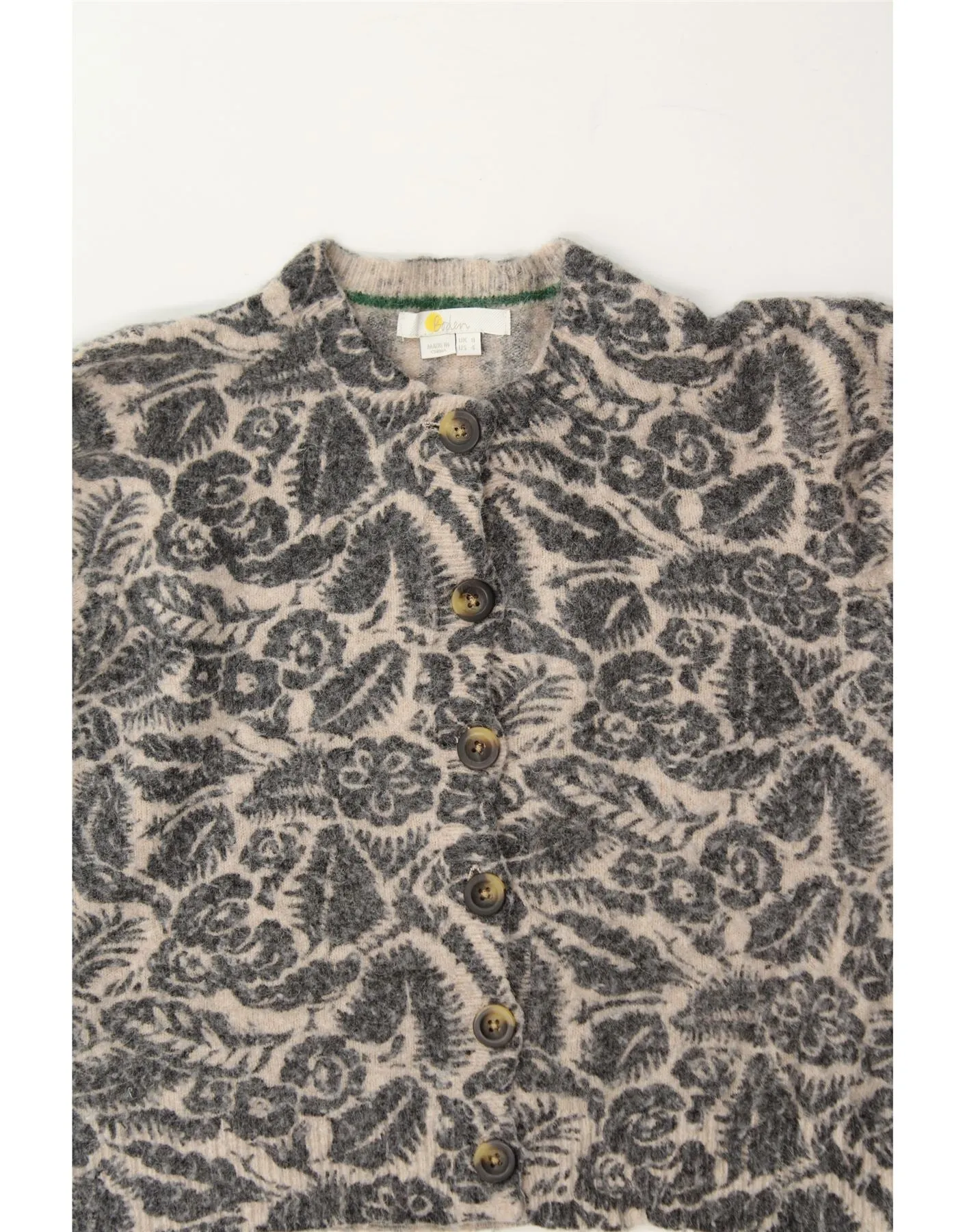 BODEN Womens Crop Cardigan Sweater UK 8 Small Grey Floral Polyamide
