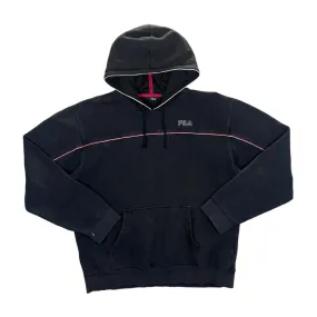 Early 00's FILA Classic Embroidered Mini Logo Black Pullover Hoodie