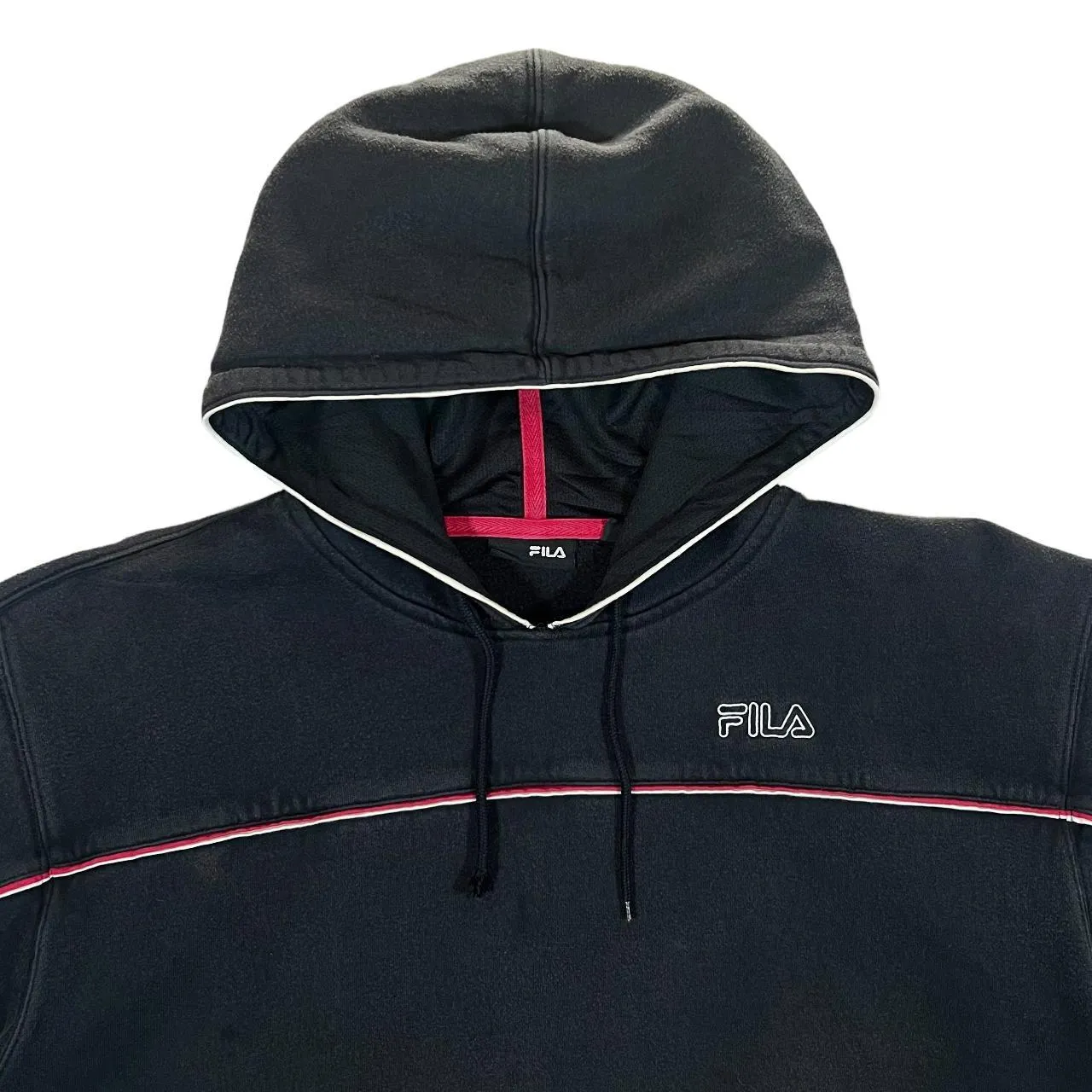 Early 00's FILA Classic Embroidered Mini Logo Black Pullover Hoodie