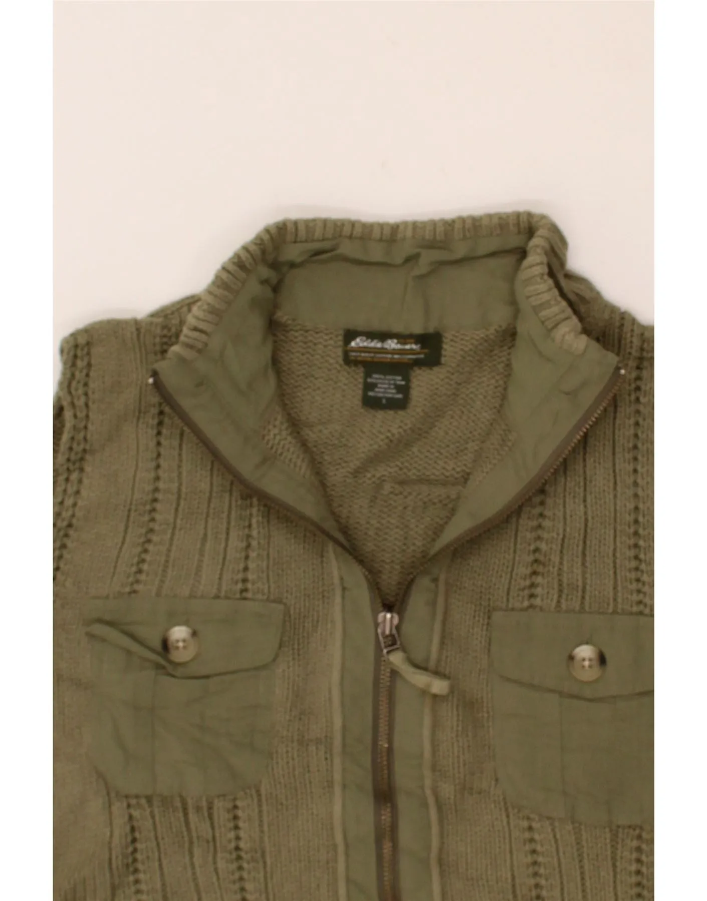 EDDIE BAUER Womens Crop Sleeveless Cardigan Sweater UK 16 Large Khaki