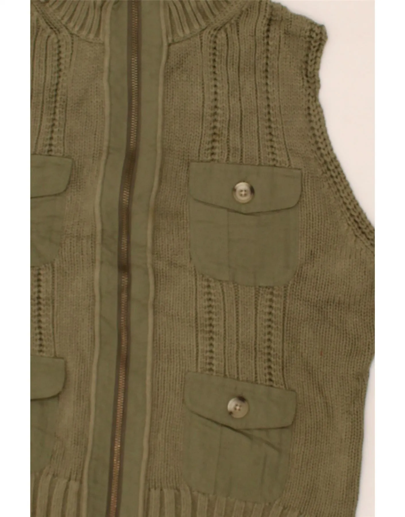 EDDIE BAUER Womens Crop Sleeveless Cardigan Sweater UK 16 Large Khaki