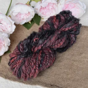 Hand Spun Tasmanian Merino Wool Chunky Art Yarn in Red and Black 12739