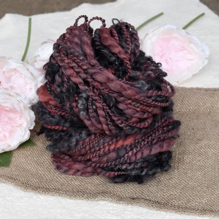 Hand Spun Tasmanian Merino Wool Chunky Art Yarn in Red and Black 12739