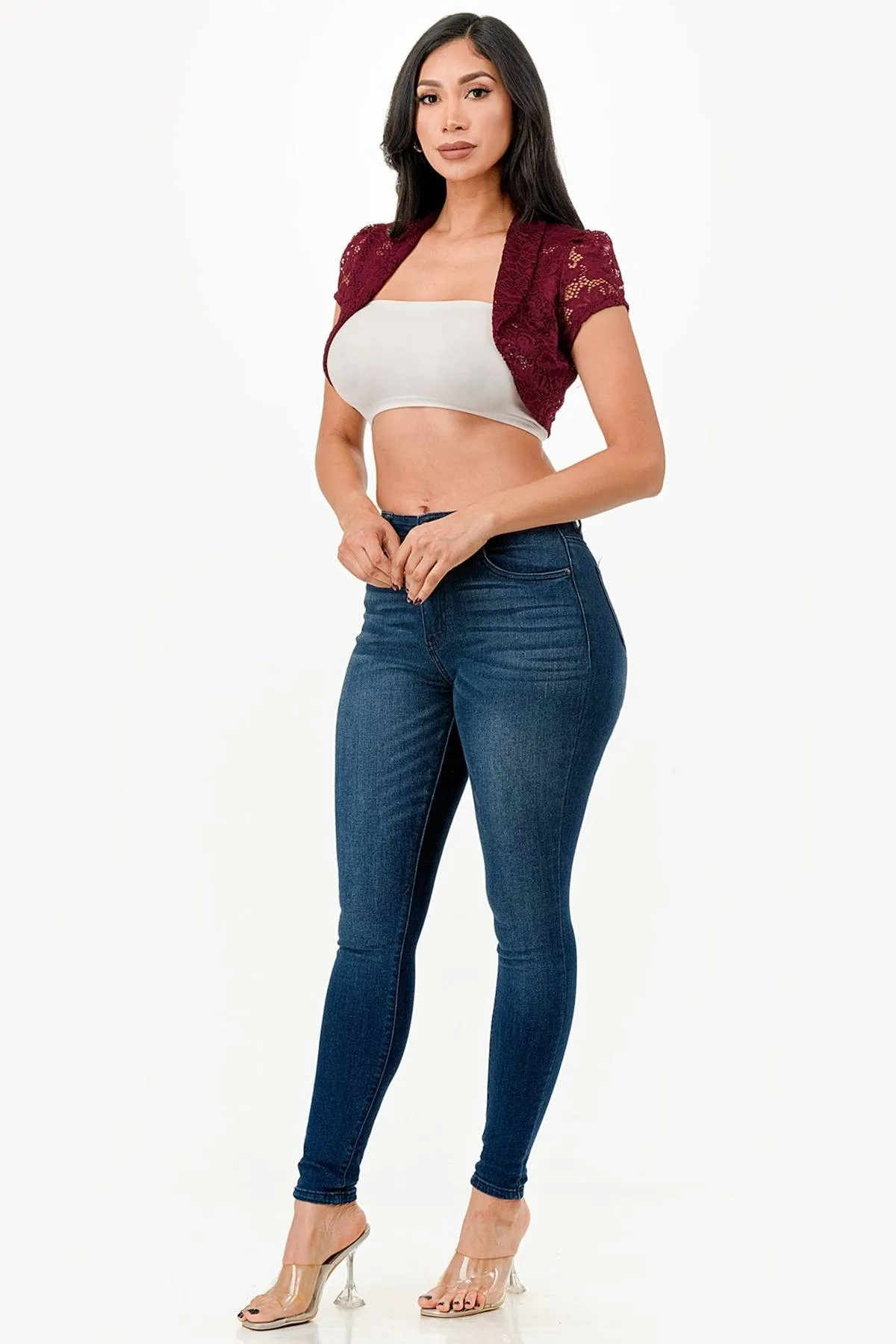La Scala 11630 Crochet Lace Cropped Shrug