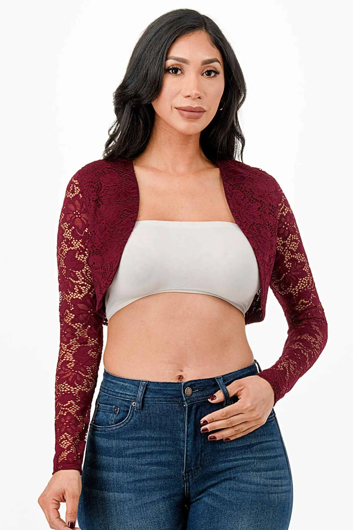La Scala 11631 Lace Long Sleeve Cropped Jacket