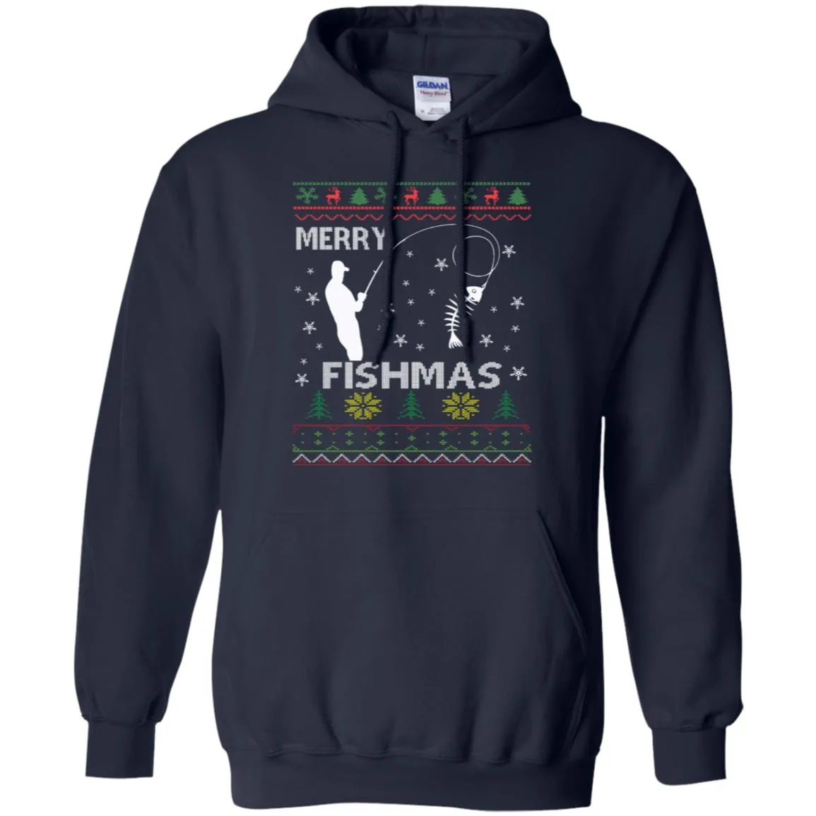 Merry Fishmas Ugly Christmas Men Pullover Hoodie