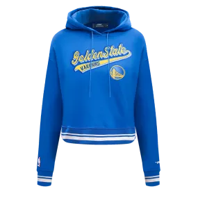 NBA GOLDEN STATE WARRIORS SCRIPT TAIL WOMEN'S RIB FLC CROPPED PO HOODIE (ROYAL BLUE)