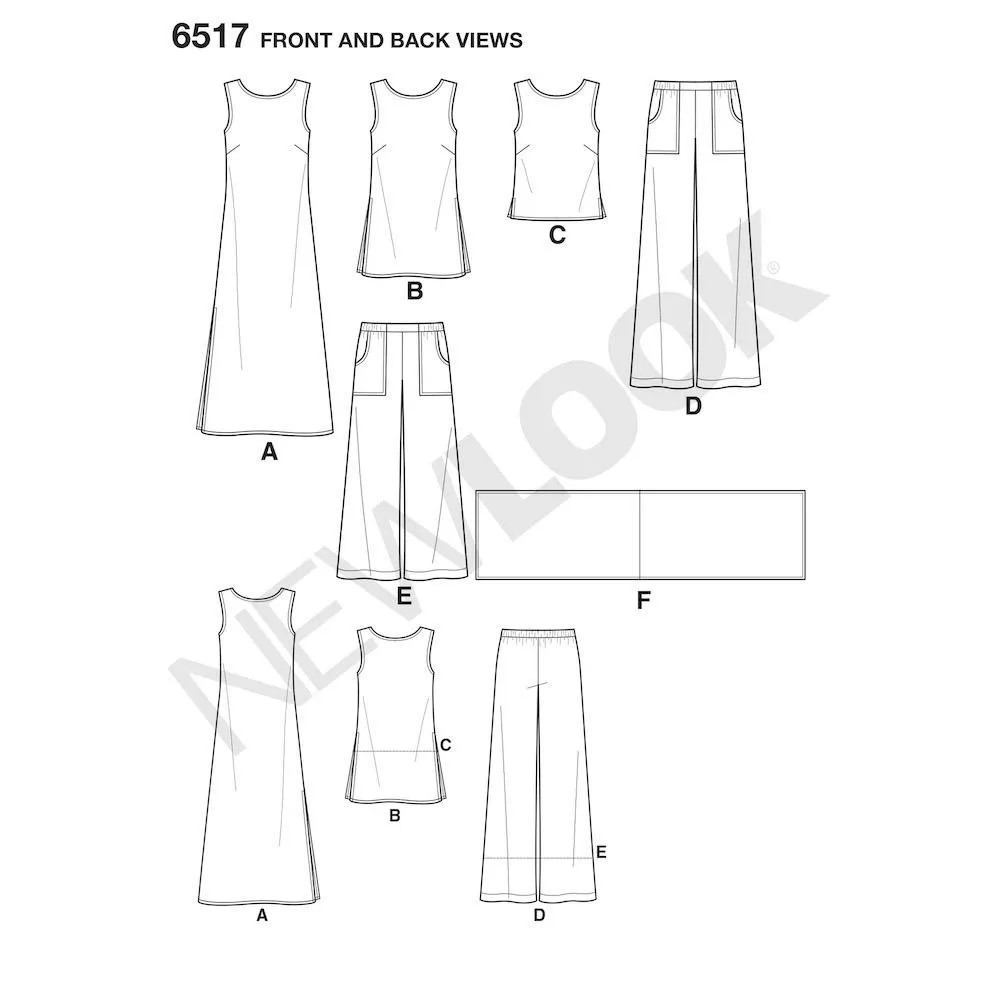 Newlook Pattern 6517 Women’s Dress, Tunic, Top, Pants, and Scarf