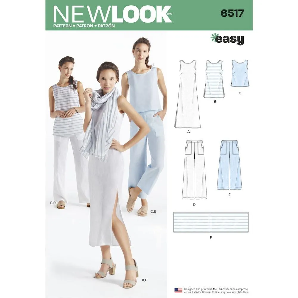 Newlook Pattern 6517 Women’s Dress, Tunic, Top, Pants, and Scarf