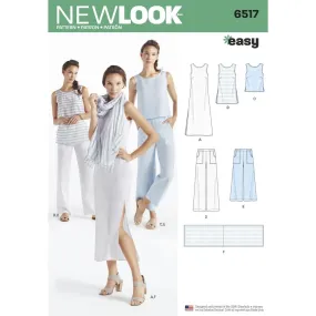 Newlook Pattern 6517 Women’s Dress, Tunic, Top, Pants, and Scarf