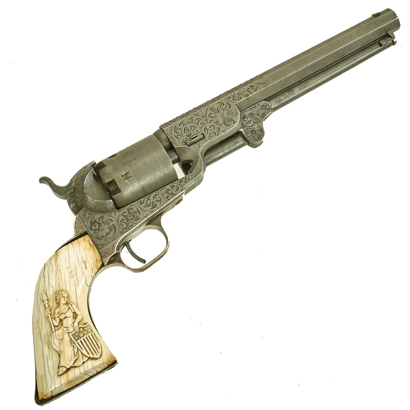 Original U.S. Colt 1851 Navy Fully Engraved Percussion Revolver with Ivory Grips Made in 1856 - Serial No 63816