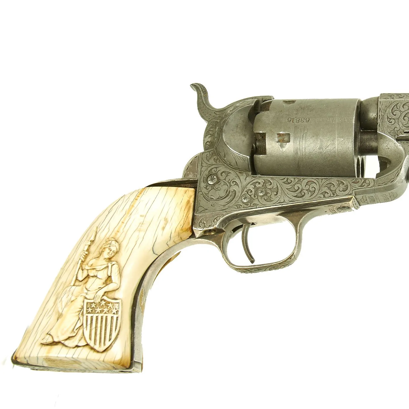Original U.S. Colt 1851 Navy Fully Engraved Percussion Revolver with Ivory Grips Made in 1856 - Serial No 63816