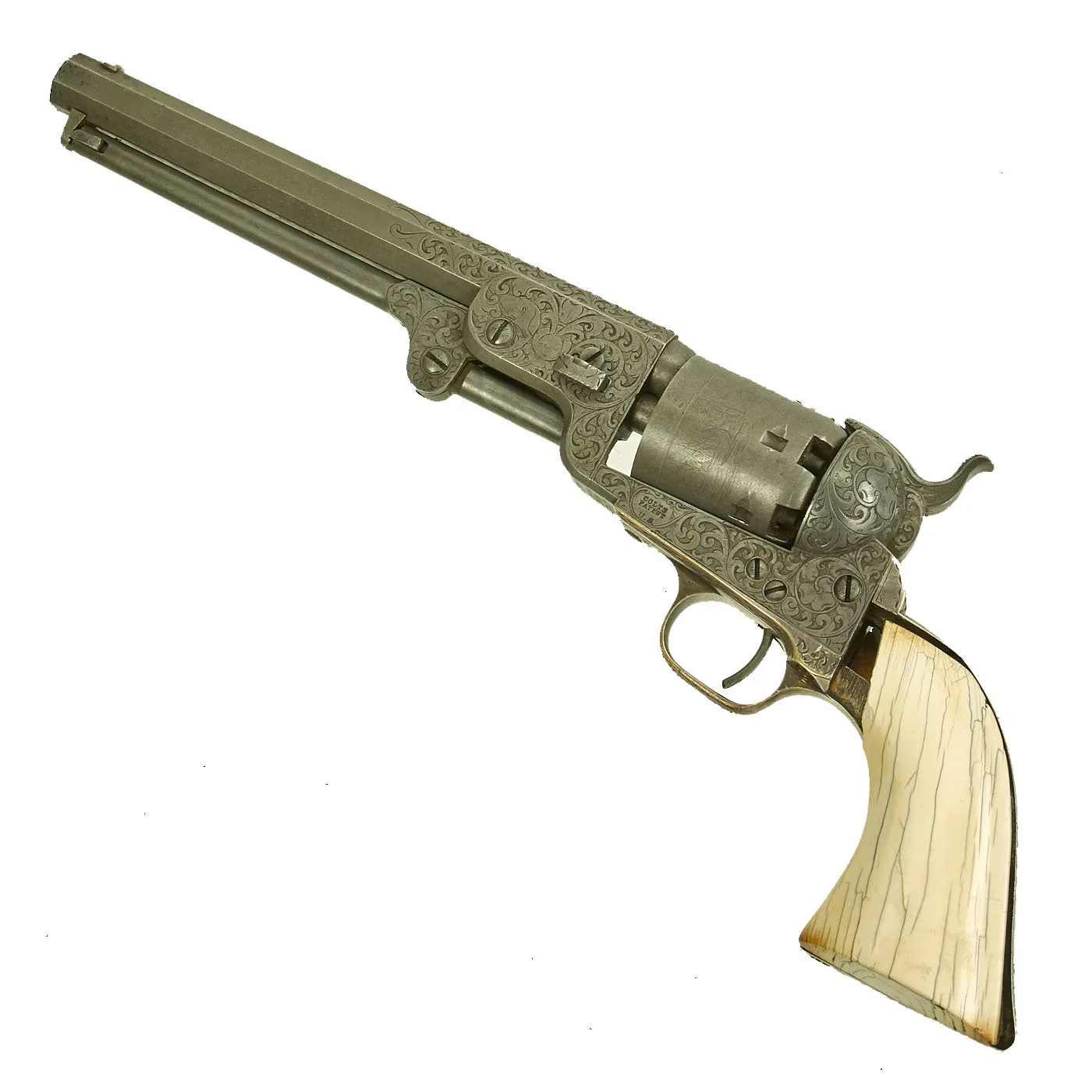 Original U.S. Colt 1851 Navy Fully Engraved Percussion Revolver with Ivory Grips Made in 1856 - Serial No 63816