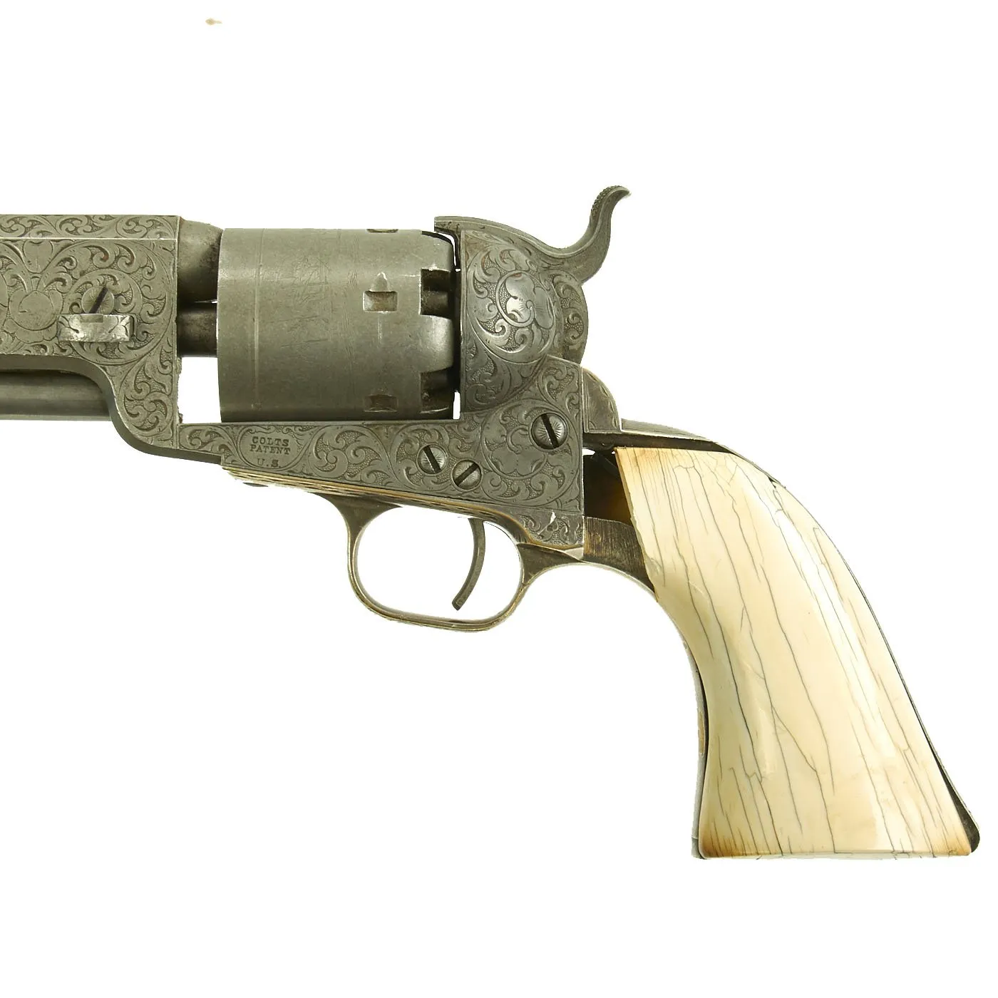 Original U.S. Colt 1851 Navy Fully Engraved Percussion Revolver with Ivory Grips Made in 1856 - Serial No 63816