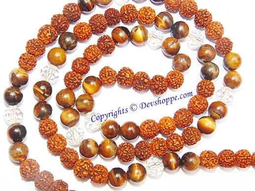Rudraksha Tiger eye combination mala for Power and Confidence