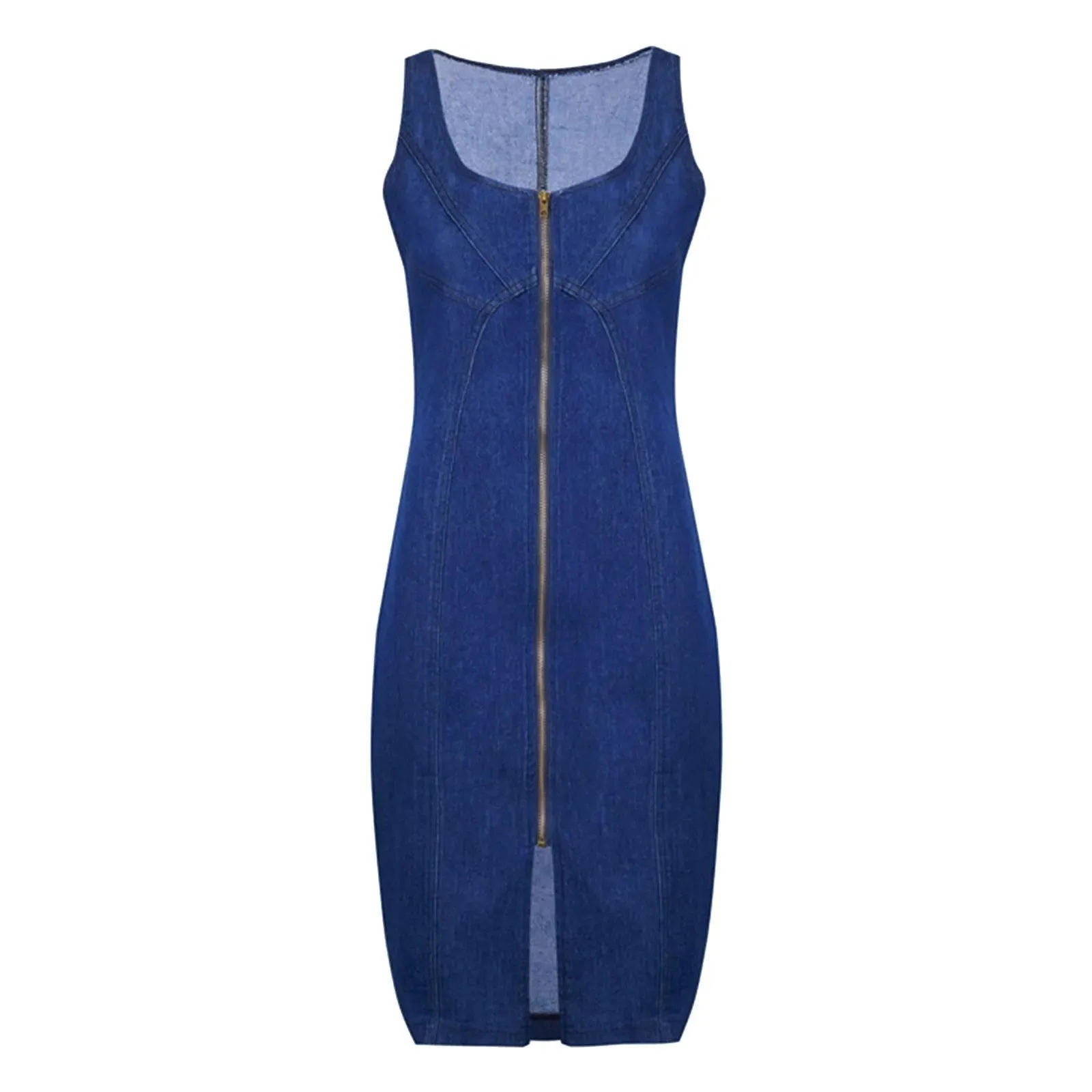 Women's Front Zipper Denim Dress European American Large Size Casual Tank Dress Bodycon Split Jeans Dress vestidos cortos